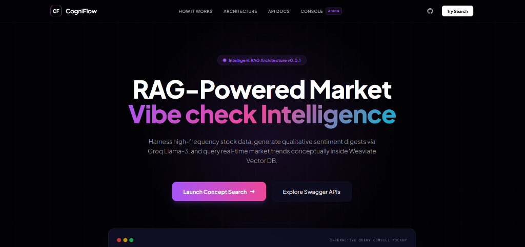 CogniFlow landing page interface preview